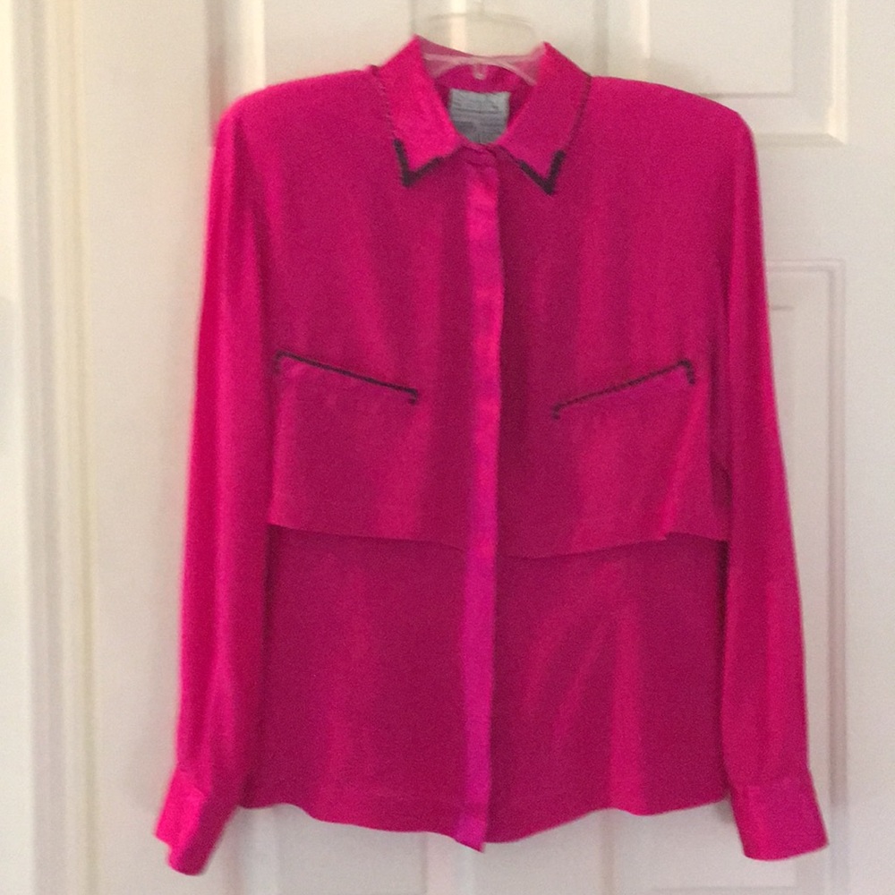 Long Sleeve Beaded Silk Blouse with Embroidery